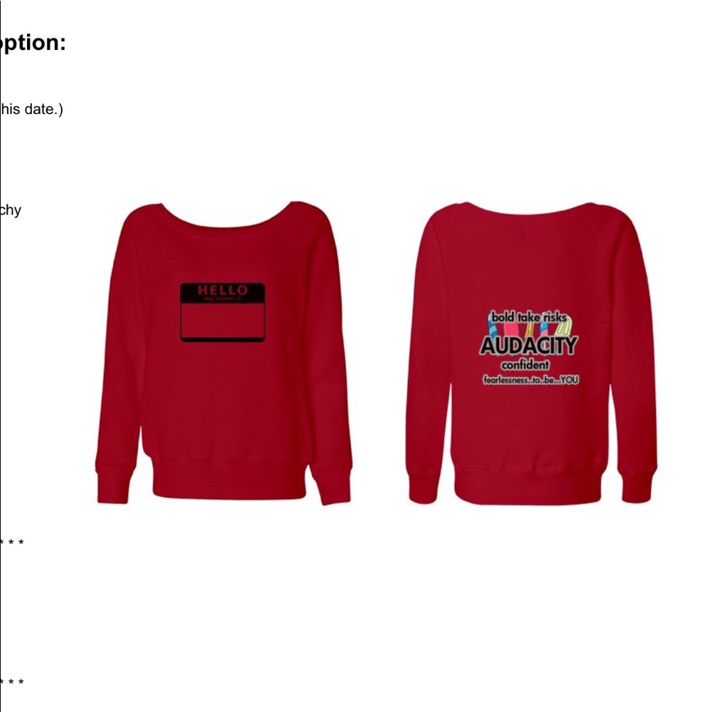 Audacity’s slouchy; off the shoulder sweat shirt